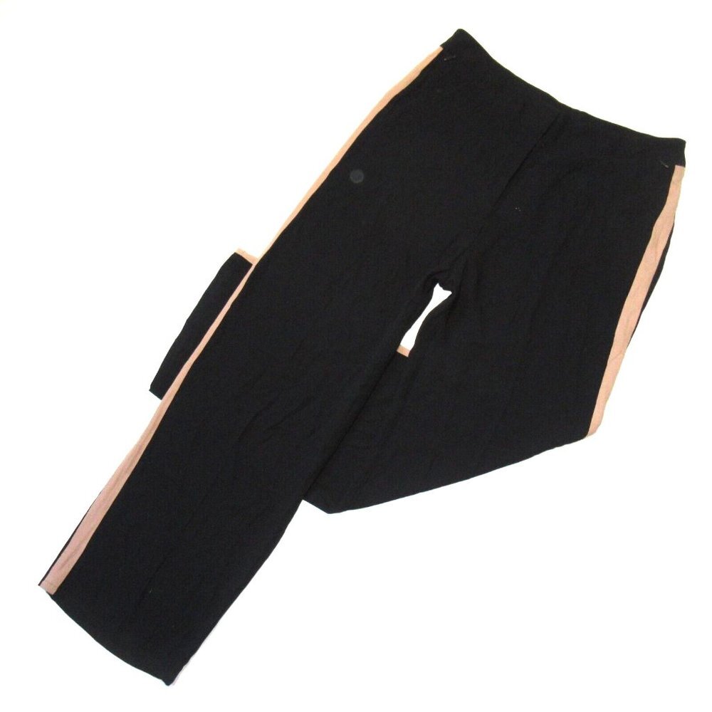 NWT Eileen Fisher Straight Pants in Black Side Stripe Silk Georgette Crepe 8P